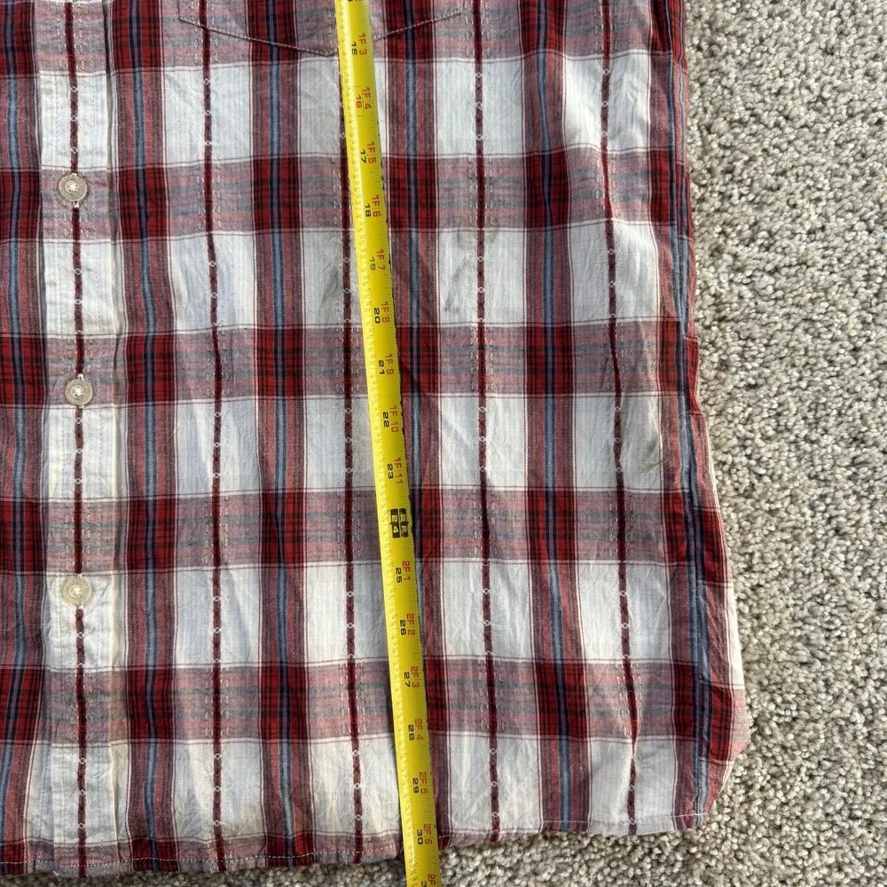 Vintage Red Plaid Shirt Mens Large Long Sleeve Button Up Lightweight Cotton